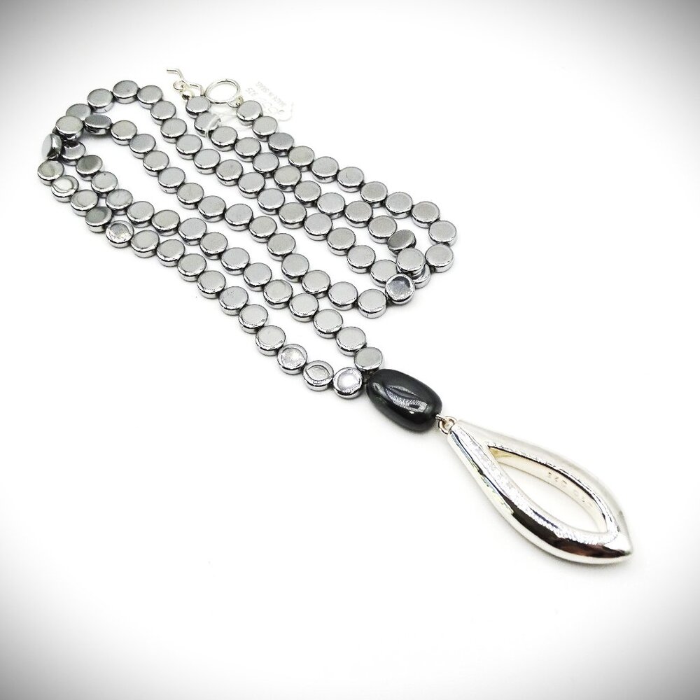 SIMON SEBBAG Sterling Silver Pendant Hematine Beads Long Necklace